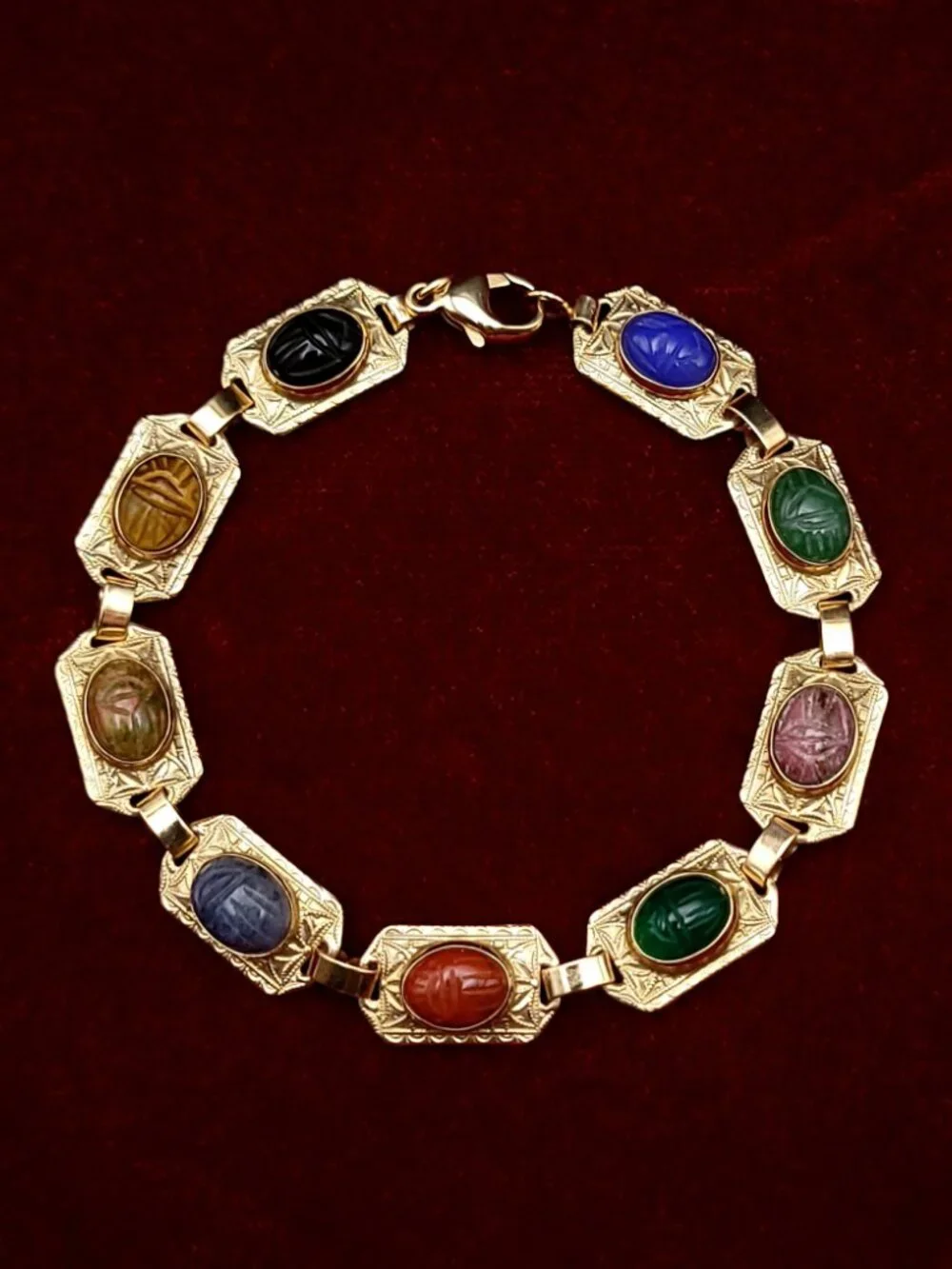 10K Gold and Semi-Precious Stone Scarab Bracelet